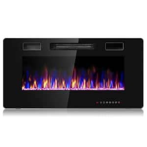 36 in. Recessed Ultra Thin Wall Mounted Electric Fireplace in Black