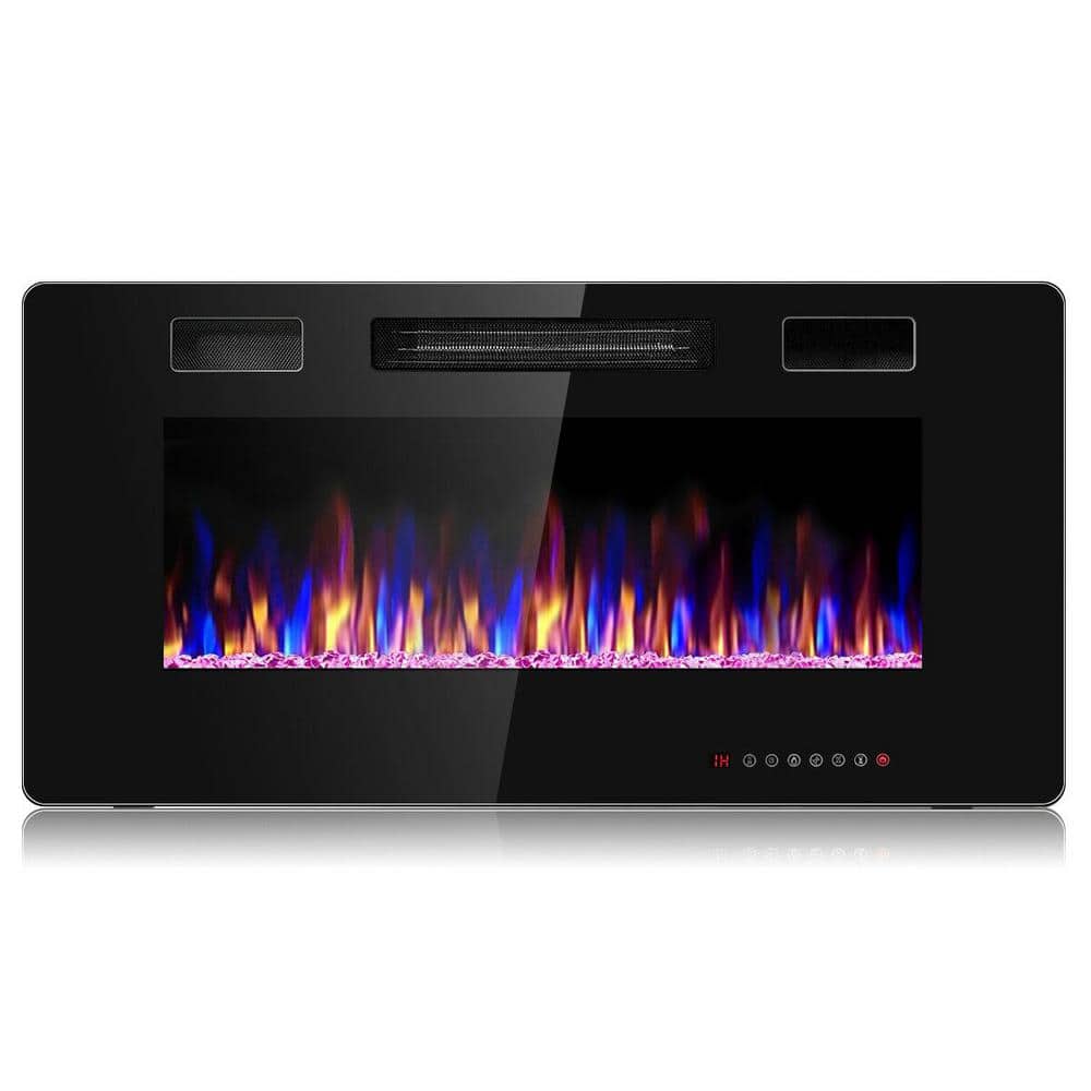 36 in. Recessed Ultra Thin Wall Mounted Electric Fireplace in Black