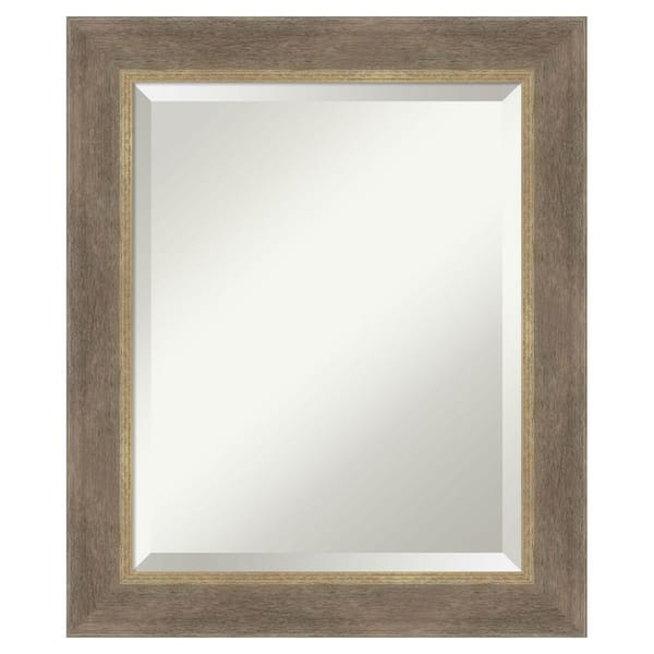 Driftwood Tan 20.75 in. x 24.75 in. Beveled Coastal Rectangle Wood Framed Bathroom Wall Mirror