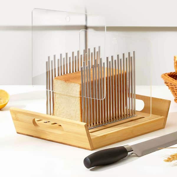 8.11 in Boat-Shaped Bread Slicer, Adjustable Stainless Steel Bread Slicing Guide with Free Bread Knife