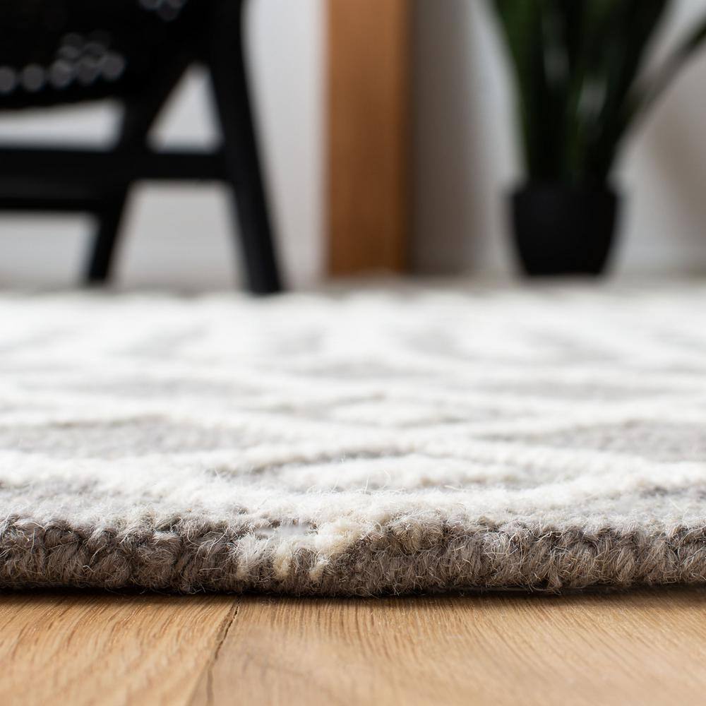 Grey Ivory Hand Tufted Wool Floral Area Rug