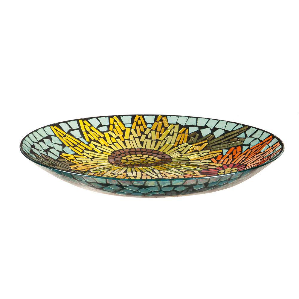 18" Mosaic Glass Bird Bath with Translucent and Metallic Finish