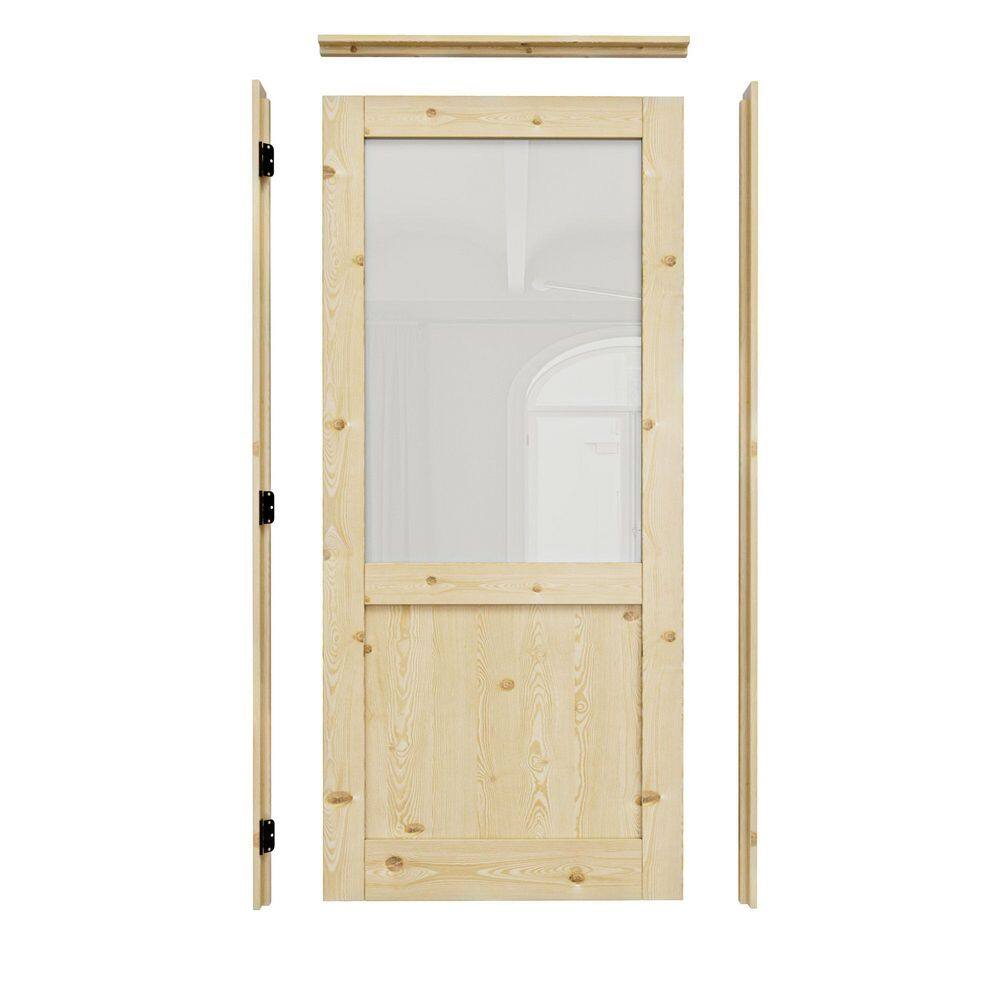36 in. x 80 in. 1/2-Lite Frosted Glass Right Solid Core Unfinished Pine Wood Single Prehung Interior Door+ Frame Set price history on PriceWatchPro