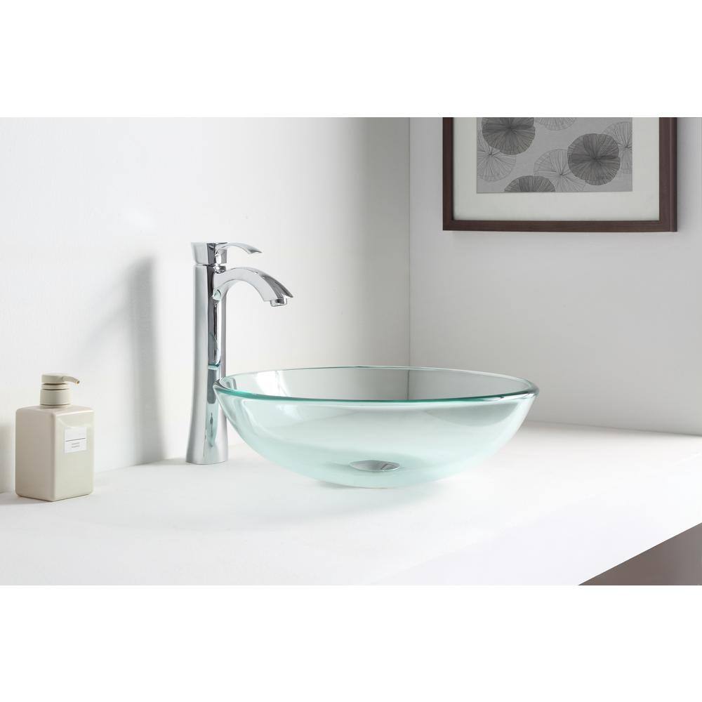 Lustrous Clear Tempered Glass Round Above-Counter Bathroom Sink