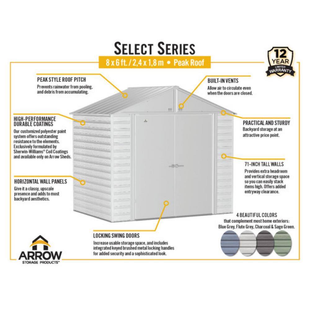 8 ft x 6 ft Charcoal Galvanized Steel Storage Shed Kit