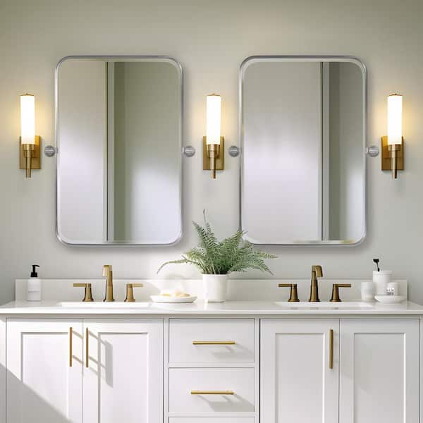 Dovelina 24 in. W x 36 in. H Rectangular Framed Wall Bathroom Vanity Mirror in Sliver 2-Pieces