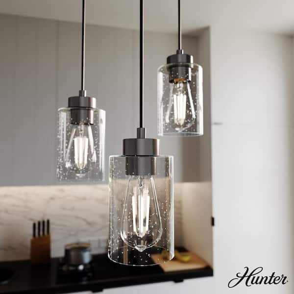 Hunter Hartland 3-Light Noble Bronze Island Chandelier with Clear Seeded Glass Shades