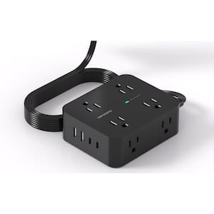 8-Outlet Power Strip Surge Protector with 5 ft. Ultra Thin Flat Plug Cord with 4 USB Ports and 1080 Joules in Black
