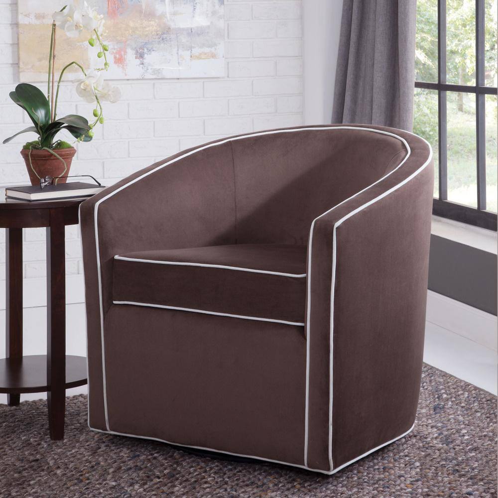 Keely Maple Brown and Cream Velvet Barrel Swivel Chair
