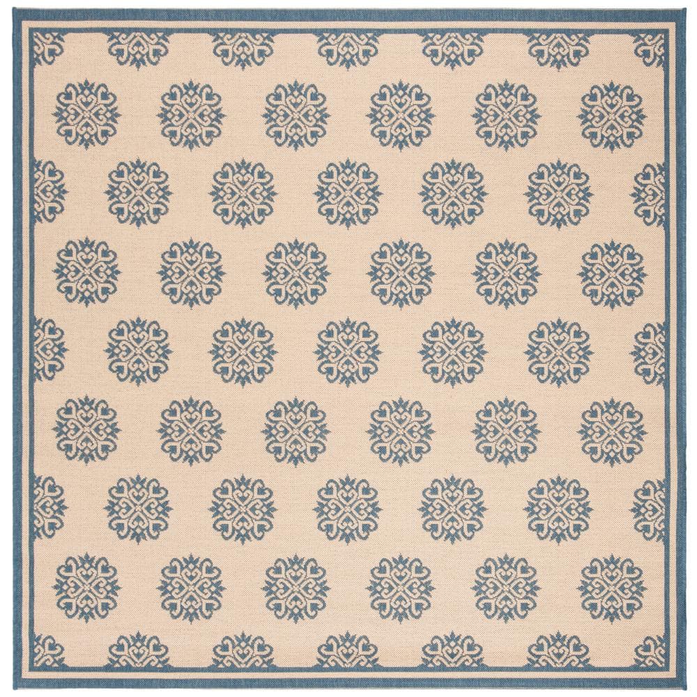 Blue and Creme Tufted Reversible Square Rug, 6'-7" x 6'-7"