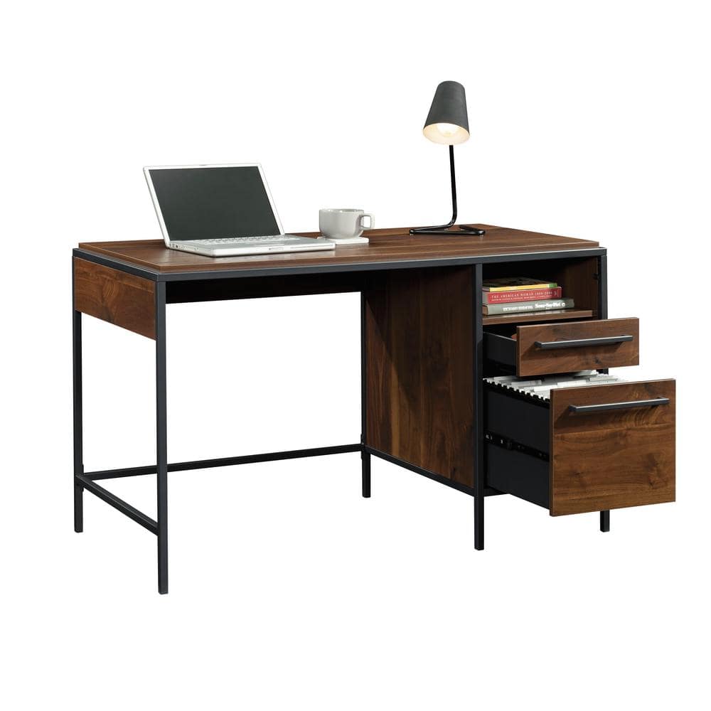 Grand Walnut Wood Desk with Drawer and Filing Cabinet