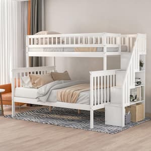 White Twin over Full Stairway Bunk Bed with Storage