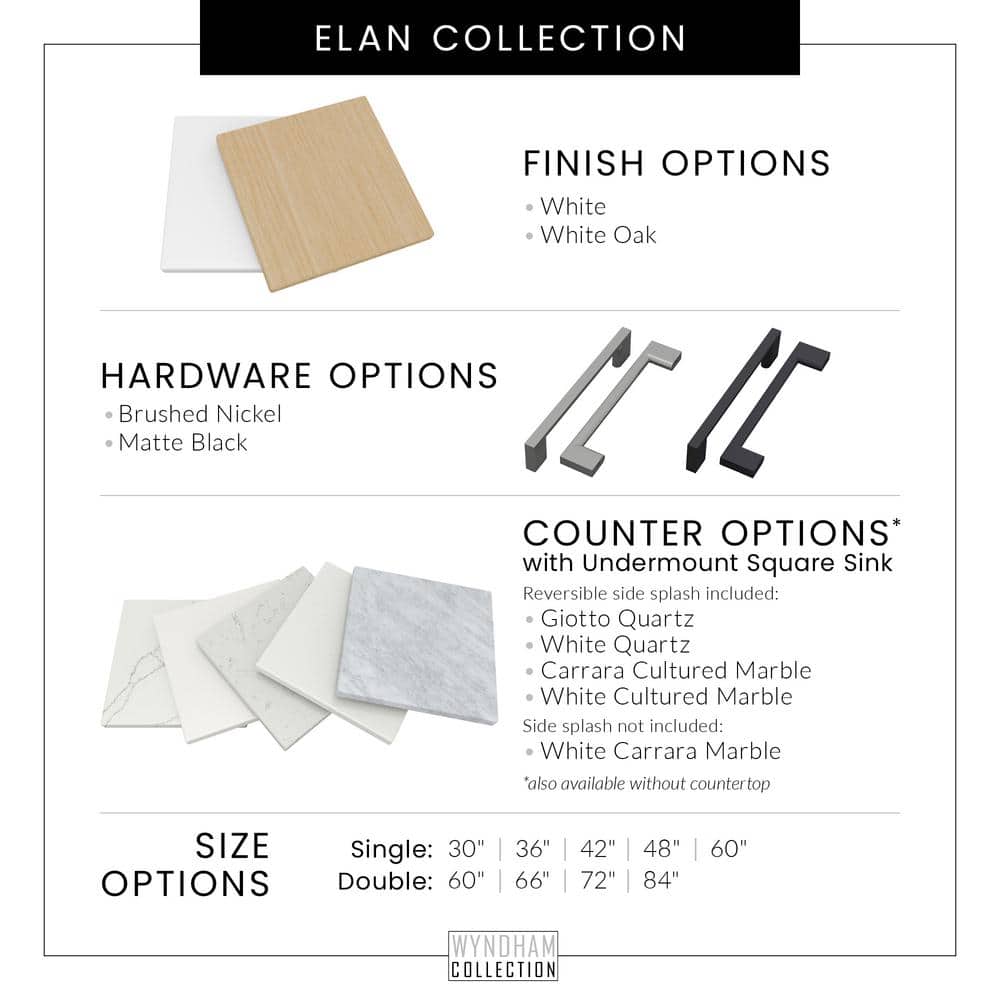 Elan 42-Inch White Oak Single Bathroom Vanity with Nickel Trim