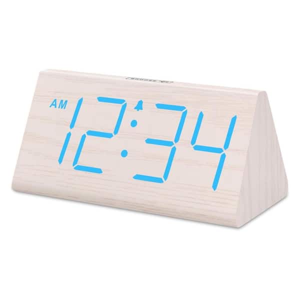 Afoxsos Wooden Digital Alarm Clocks with Large Numbers, Dimmer, Snooze  and  DST, 12/24H in Blue