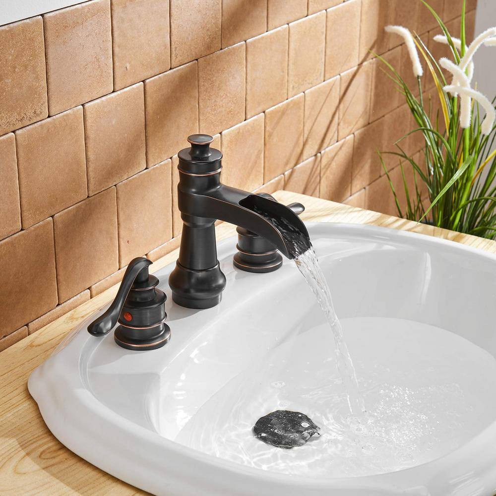 Oil-Rubbed Bronze 8-Inch Waterfall Widespread Bathroom Faucet