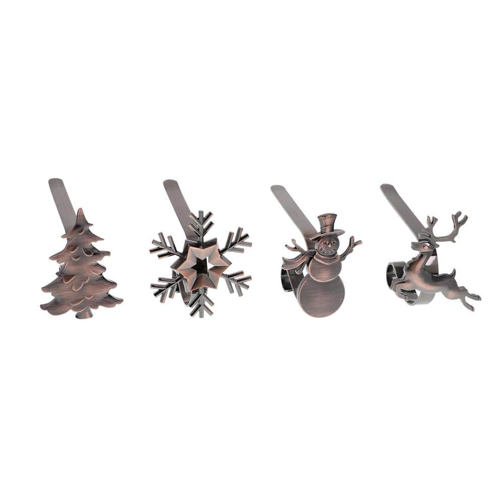 Bronze Christmas Stocking Holders with Festive Icons, 4-Pack