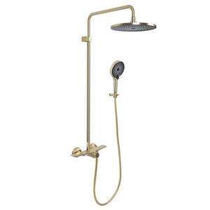 Single Handle 3-Spray Tub and Shower Faucet 1.8 GPM Rain Wall Mount Exposed Shower System in Brushed Gold Valve Included