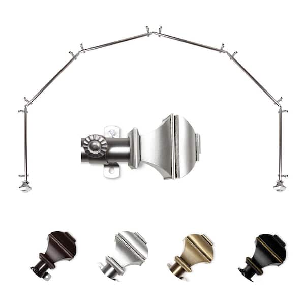 EMOH 13/16" Dia Adjustable 6-Sided Bay Window Curtain Rod 28 to 48" (each side) with Julianne Finials in Satin Nickel