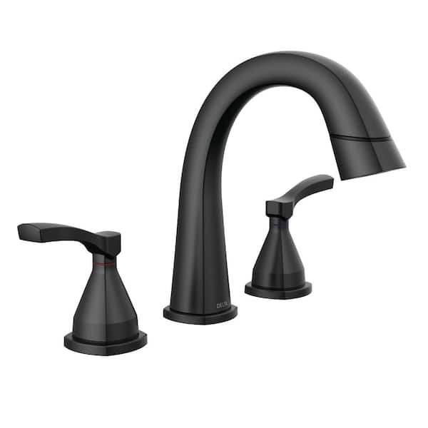 Delta Stryke 8 in. Widespread Double-Handle Bathroom Faucet with Pull-Down Spout in Matte Black