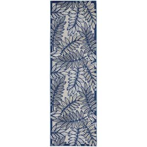 Charlie 2 X 8 ft. Ivory and Navy Floral Indoor/Outdoor Area Rug