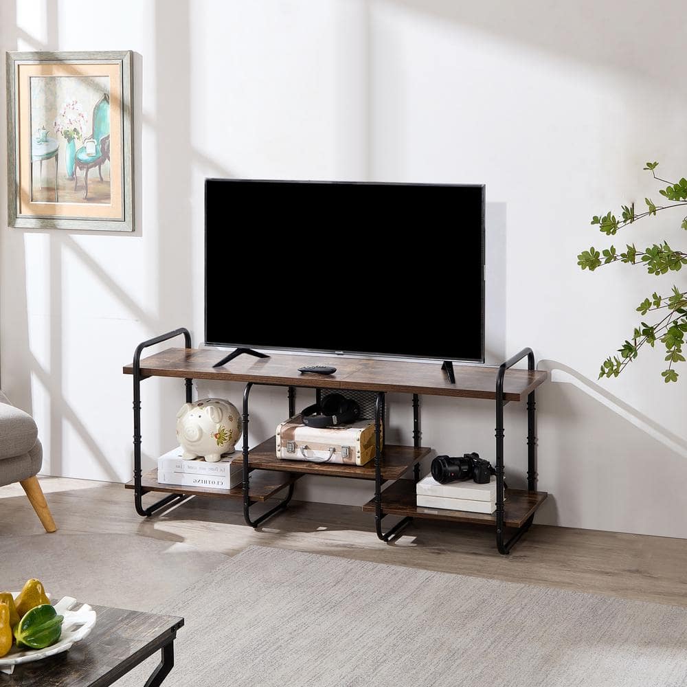 Industrial Television Stand for 55 in. TV Entertainment Center/Media Console Table with Open Storage Shelves, Brown price history on PriceWatchPro