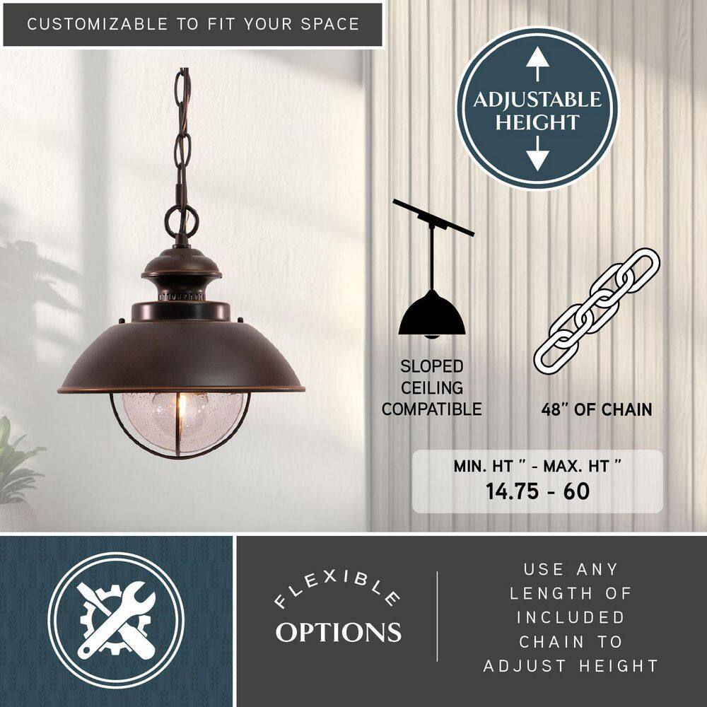 Harwich Burnished Bronze 10" Outdoor Pendant Light with Seeded Glass