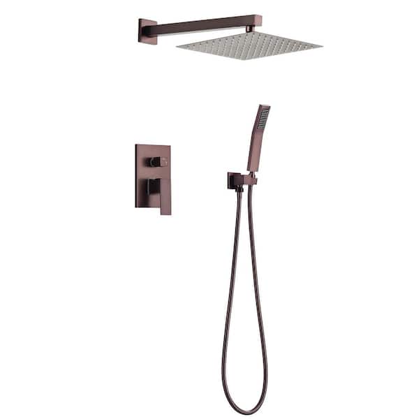 Aurora Decor ACAD Single-Handle 2-Spray Patterns 10 in. Wall Mounted Square Dual Shower Faucet in Oil Rubbed Bronze( Valve Included)