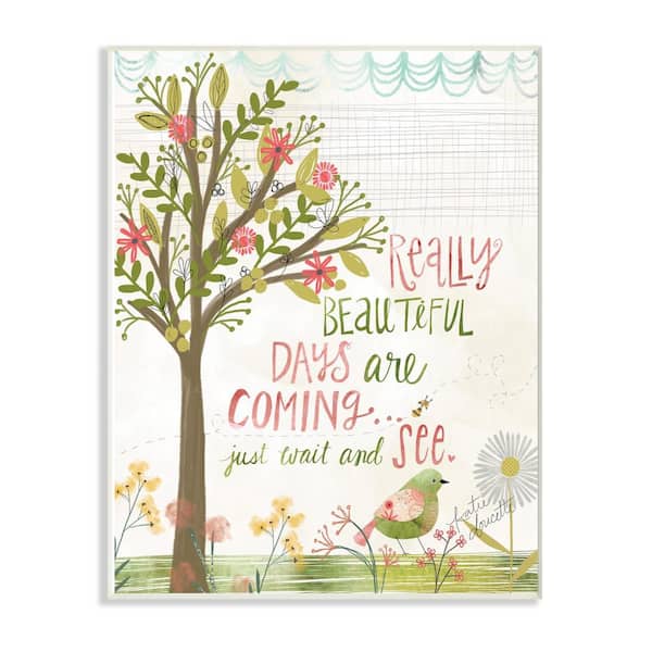Stupell Industries 10 in. x 15 in. "Pink and Green Really Beautiful Days Spring Trees and Bird" by Katie Doucette Wood Wall Art