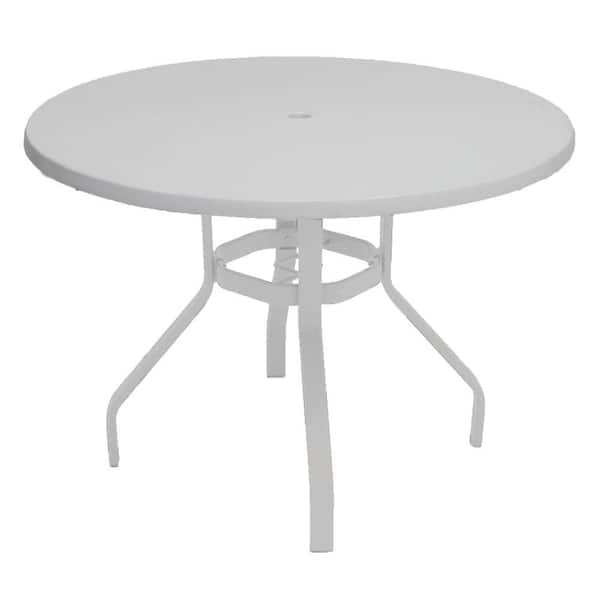 Unbranded Marco Island 42 in. White Round Commercial Fiberglass Metal Outdoor Patio Dining Table