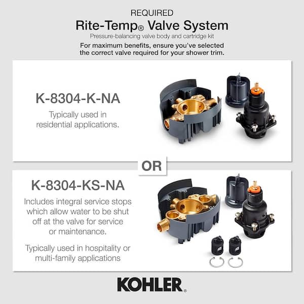 KOHLER TS10584-4-CP Bancroft Rite-Temp Valve Trim with Metal Lever Handle, 