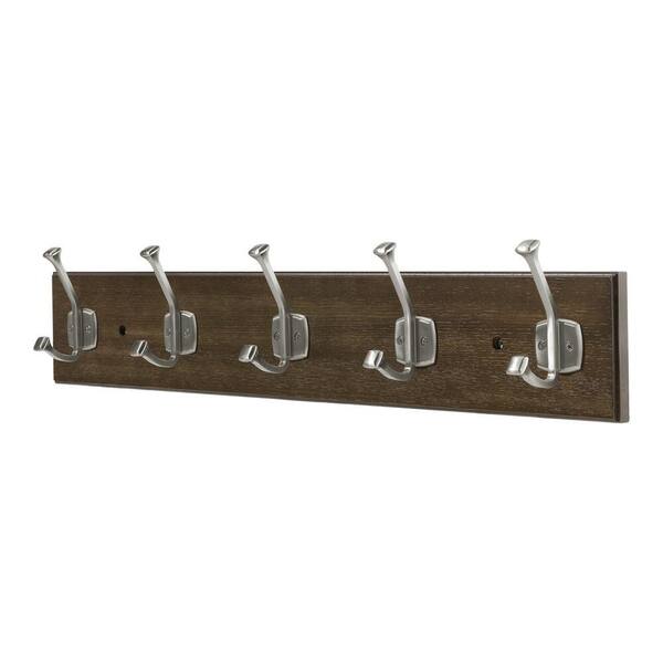 Home Decorators Collection Textured Choice Oak 27 in. Hook Rack with 5  Satin Nickel Beveled Square Hooks 64131 - The Home Depot