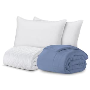 Signature 4-Piece State Blue Solid Color Microfiber Full Queen Size Comforter Set
