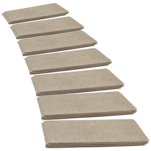 Cream Grey 9.5 in. x 30 in. x 1.2 in. Polypropylene Bullnose Tape Free Non-slip Stair Tread Cover Carpet Mats Set of 14