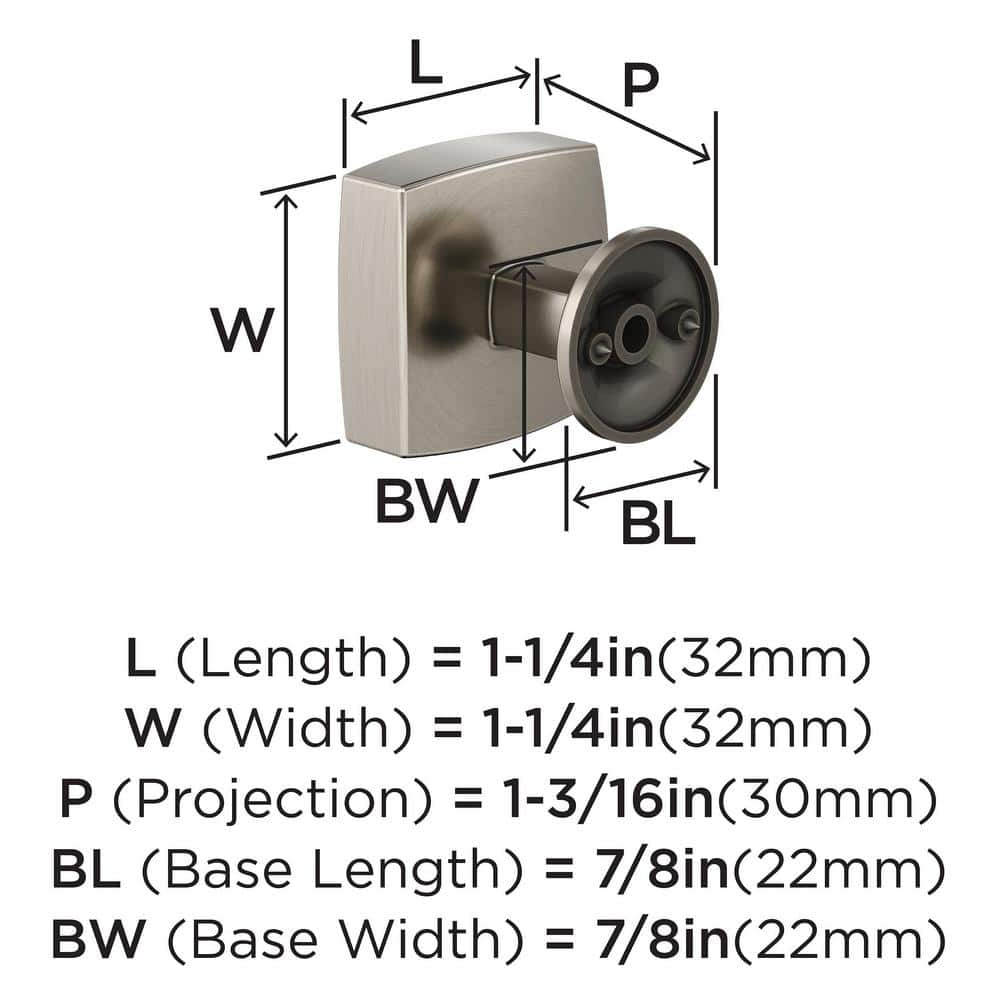 Everett 1-1/4 Inch Satin Nickel Square Cabinet Knob