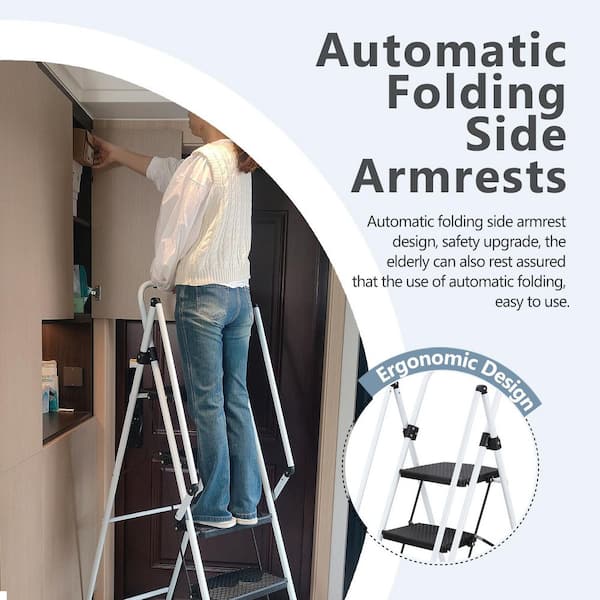 5-Step Carbon Steel Folding Step Ladder (9 ft. Reach), 500 lb. Load Capacity, with Anti Slip Wide Pedals and Handle