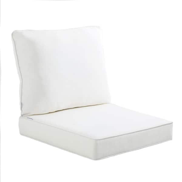 Uixe 22.5 in. x 24.5 in. 19 in. x 22.5 in. 2-Piece Deep Seat Rectangle Outdoor Lounge Chair Cushion/Throw Pillow Set in White