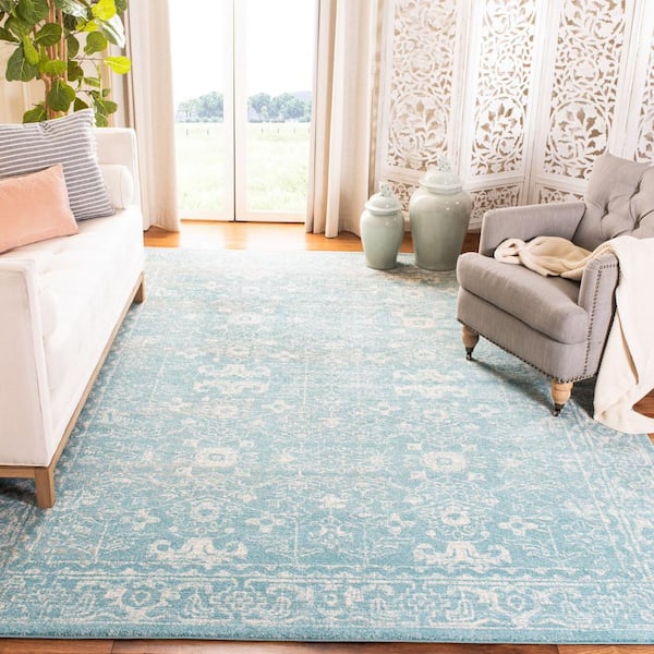 Evoke Light Blue/Ivory 8 ft. x 10 ft. Border Area Rug