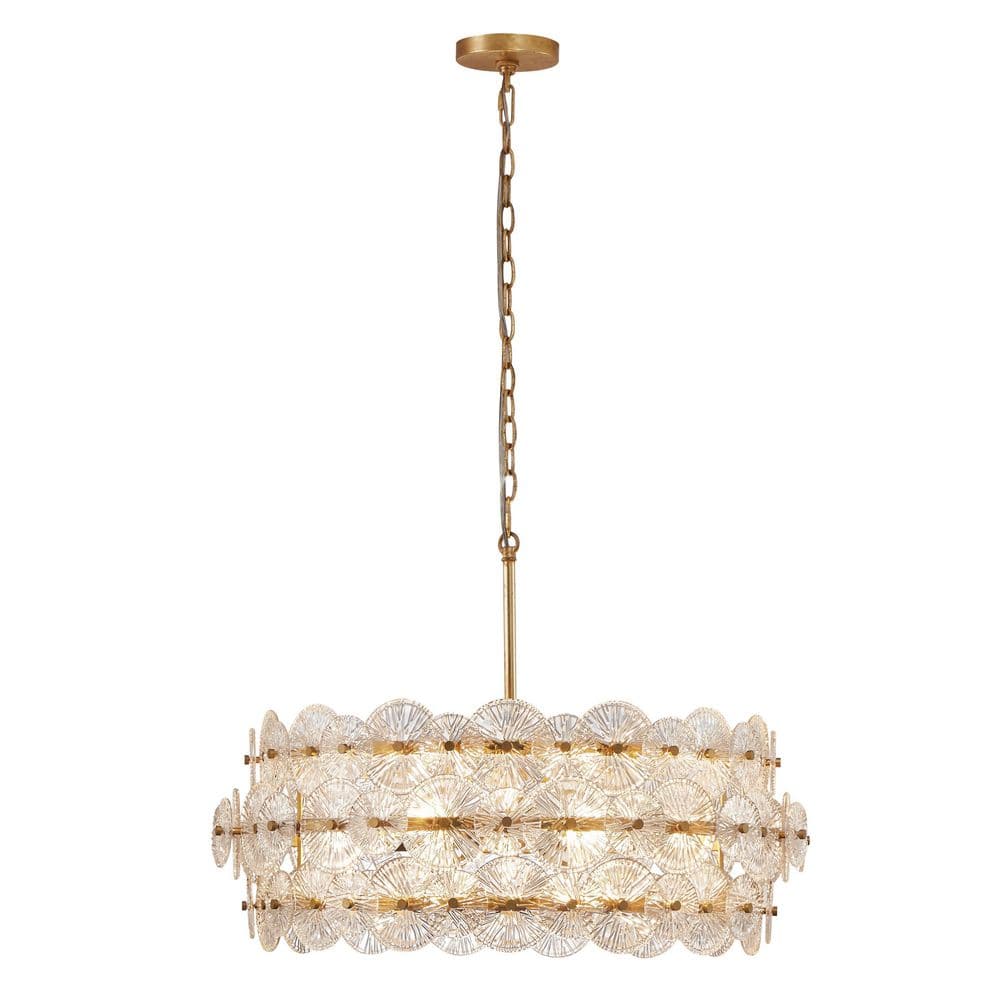 Gold Drum Chandelier with Hand-Made Glass Discs