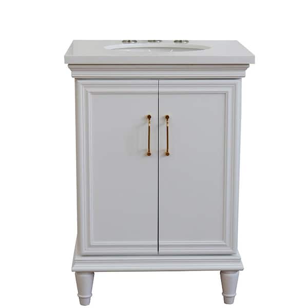 Bellaterra Home 25 in. W x 22 in. D Single Bath Vanity in White with Quartz Vanity Top in White with White Oval Basin