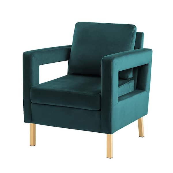 JAYDEN CREATION Anika Modern Teal Comfy Velvet Arm Chair with Stainless Steel Legs and Square Open-framed Arm