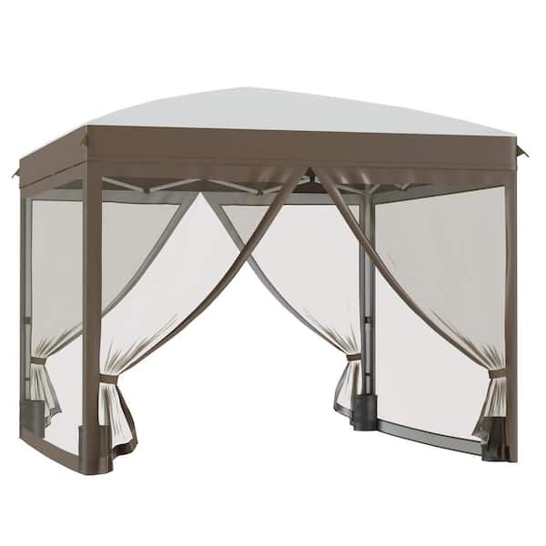 Unbranded Outsunny 10 ft. x 10 ft. Steel Pop Up Canopy Tent with Netting, Instant Sun Shelter for Parties, White
