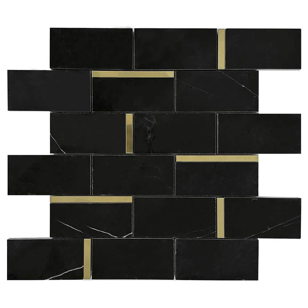 Natural Blanco Black Gold 11.82 in. x 11.82 in. Brick Joint Polished Marble Mosaic Tile Sample price history on PriceWatchPro