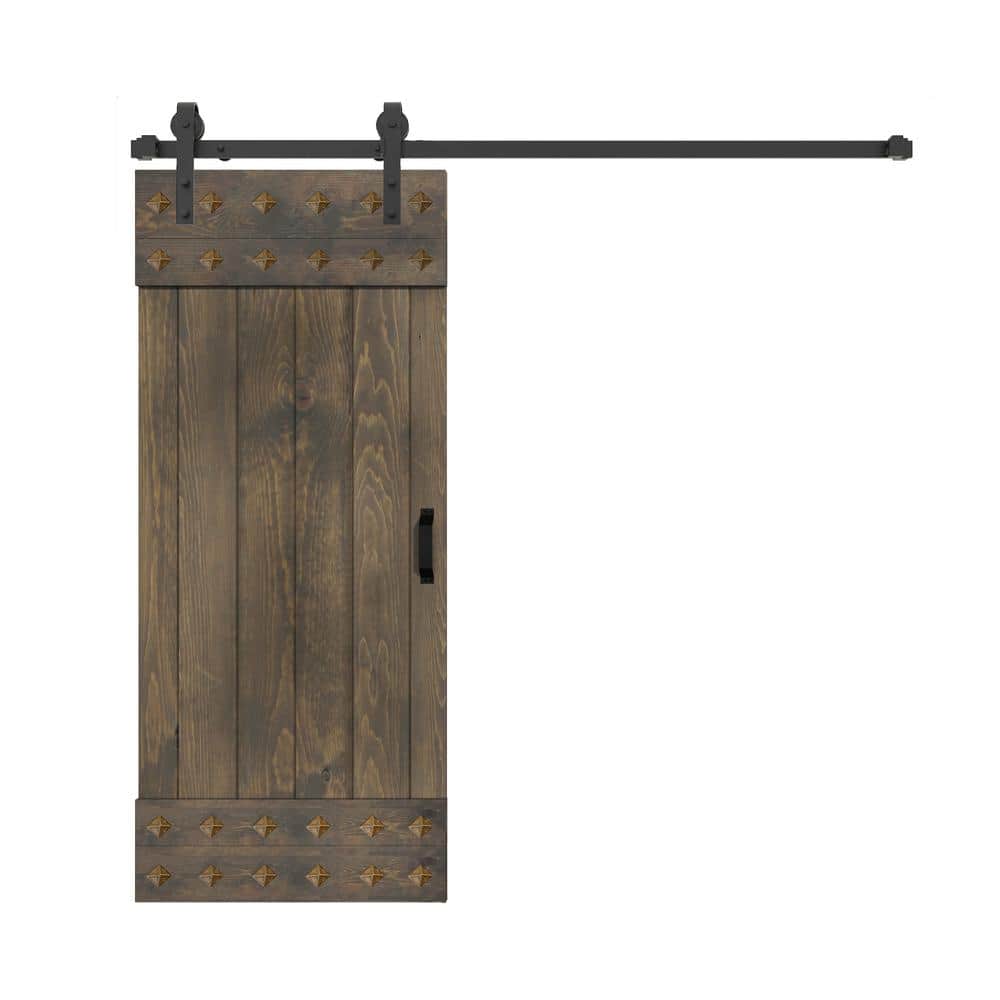 Smoky Gray Solid Wood 36" x 84" Barn Door Kit with Matte Black Hardware