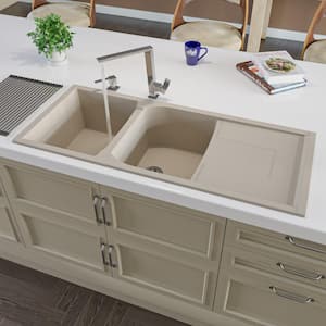 Drop-In Granite Composite 45.75 in. 50/50 Double Bowl Kitchen Sink in Biscuit
