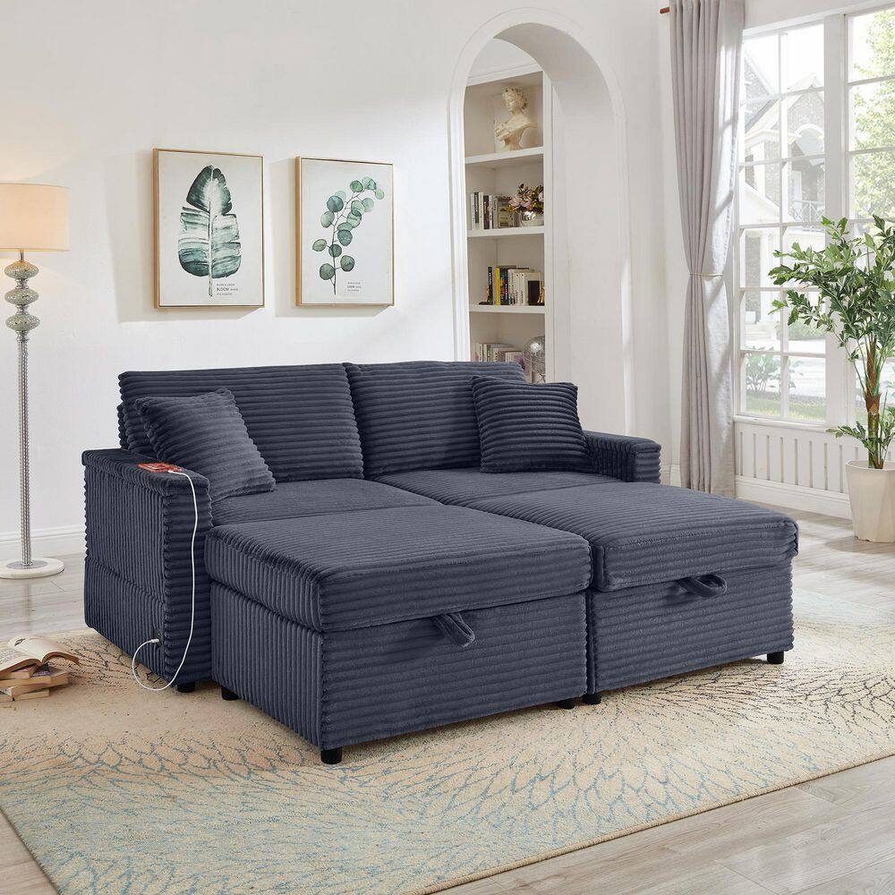 Sylvric Modern 68 in. Dark Gray Fluffy Corduroy Upholstered 2-Seats Sofa Loveseat with Storage Ottomans and Table Board price history on PriceWatchPro