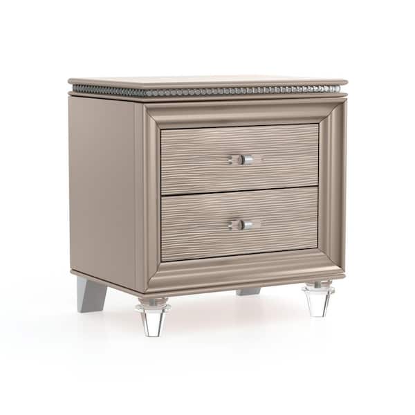 Furniture of America Panella Rose Gold 2-Drawer 22.88 in. W Nightstand