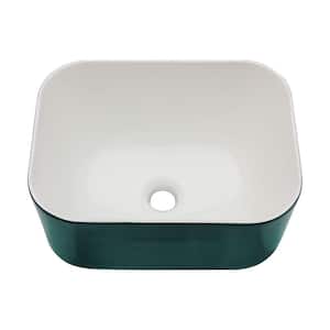 16 in . Rectangular Bathroom Vessel Sink in Green Ceramic