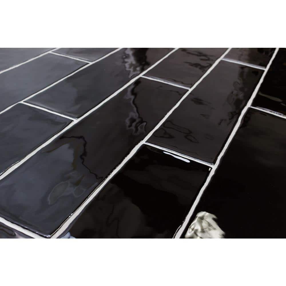 Messi Black Polished Ceramic Subway Wall Tile 3x12