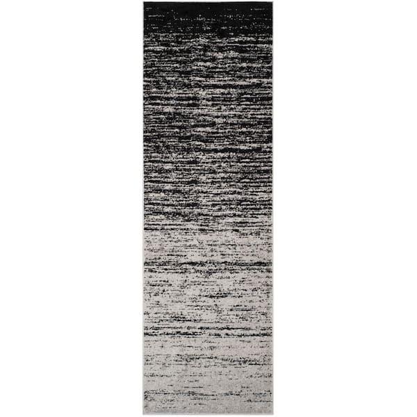 Adirondack Silver/Black 3 ft. x 10 ft. Solid Striped Runner Rug