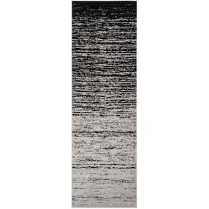 Adirondack Silver/Black 3 ft. x 22 ft. Solid Striped Runner Rug